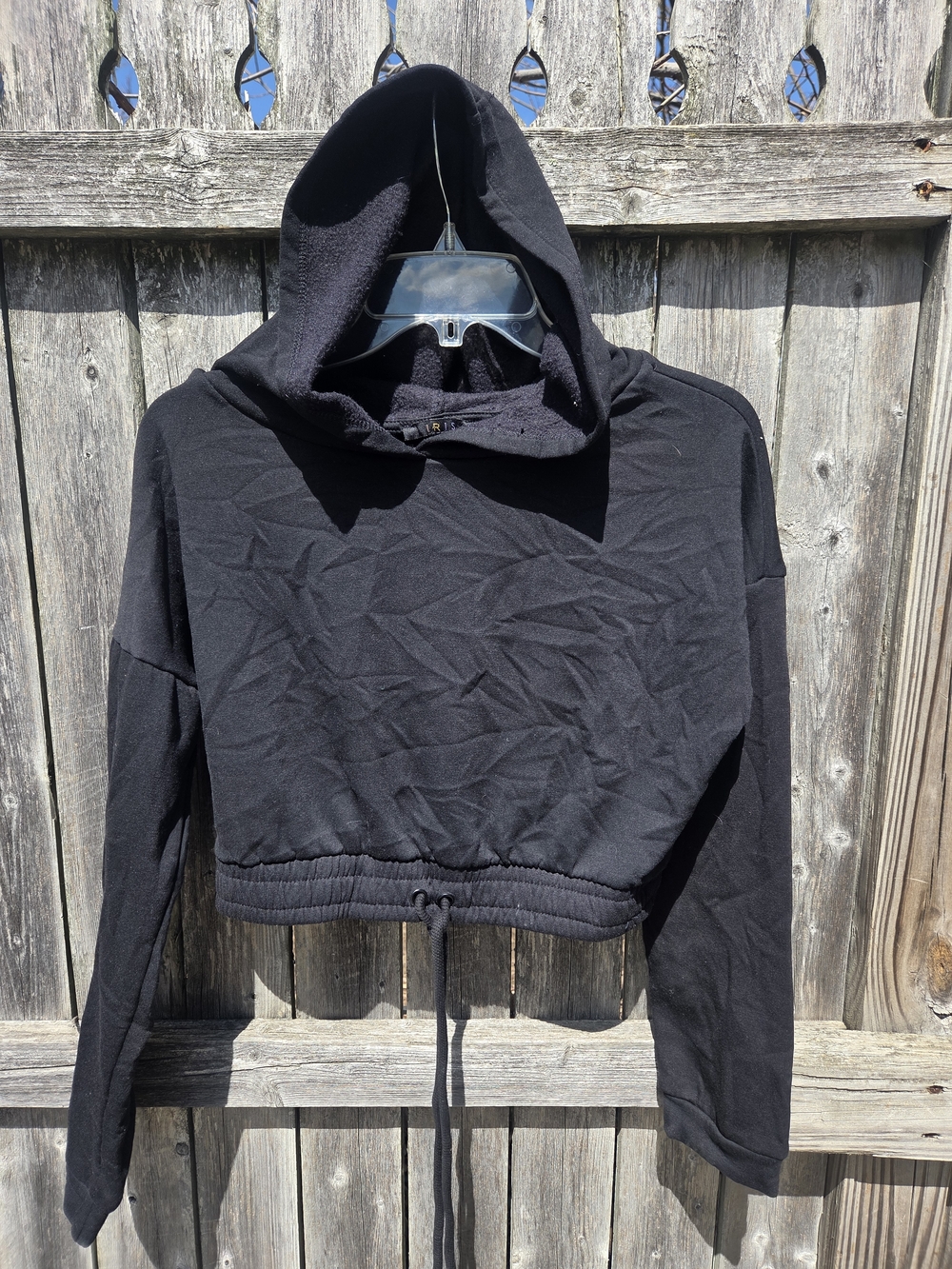 iris Black Cropped Drawstring Hoodie